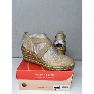 Easy Spirit Women's Gold Meza Strappy Espadrille Wedge Sandals Slip On Size 7M